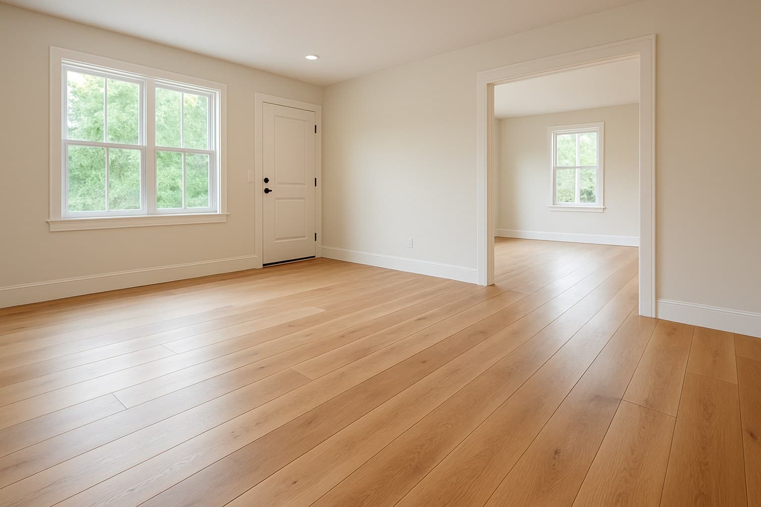 Real estate listing photo of a home interior with wood flooring