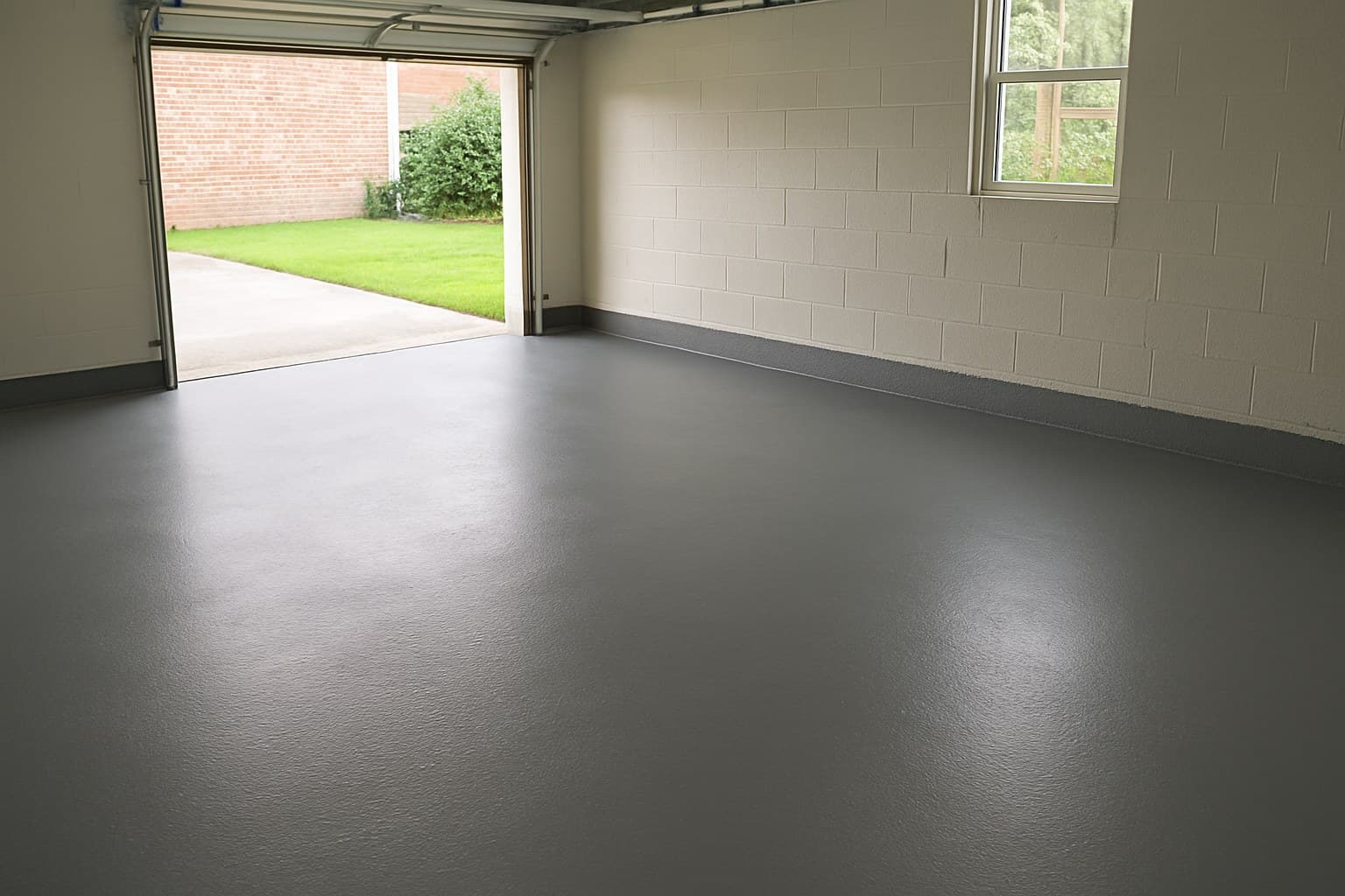 Painted concrete garage floor showing a simple gray finish