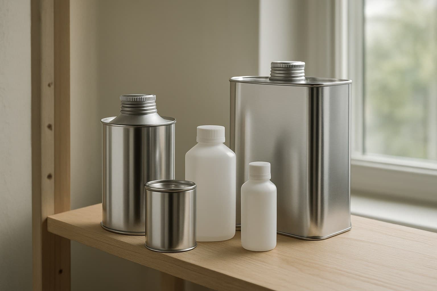 Epoxy kit cans on a shelf reflecting lower DIY epoxy cost quotes
