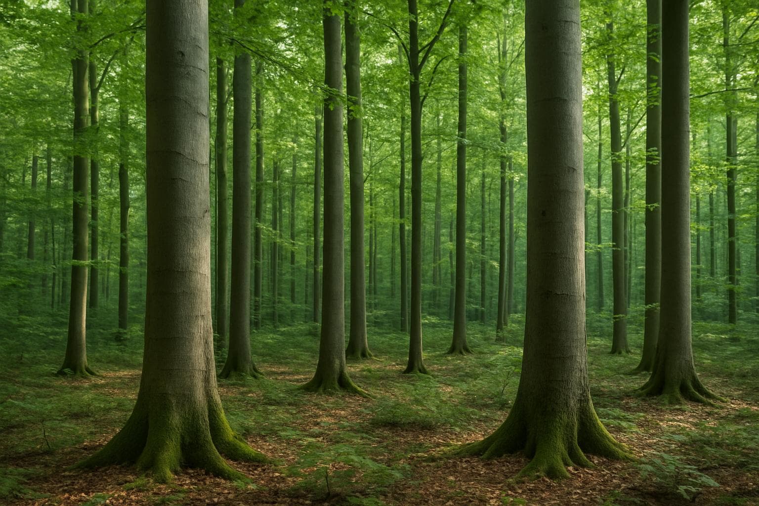 Beech forest showing the trees that produce American and European beech lumber