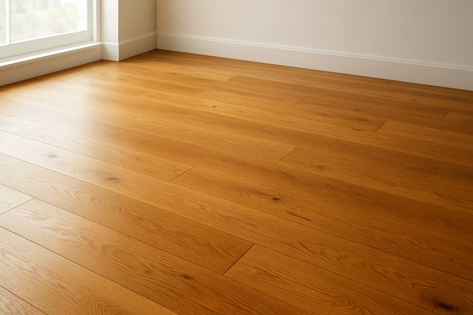 Unstained white oak floor showing amber color developed over years