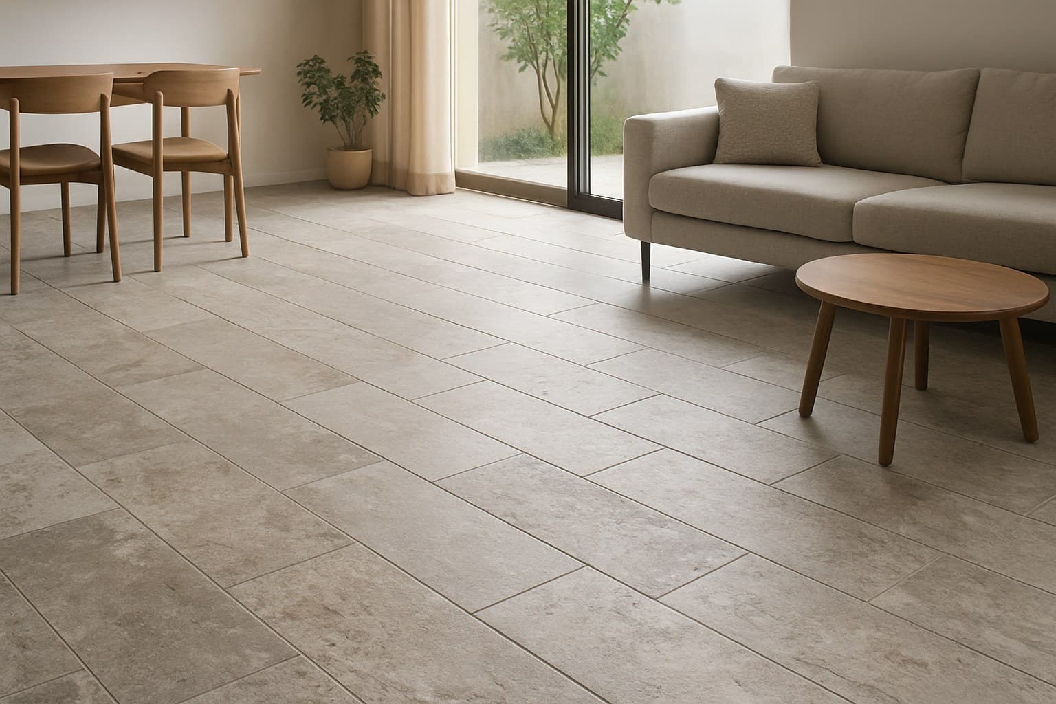 Stone-look porcelain tile flooring in a modern room