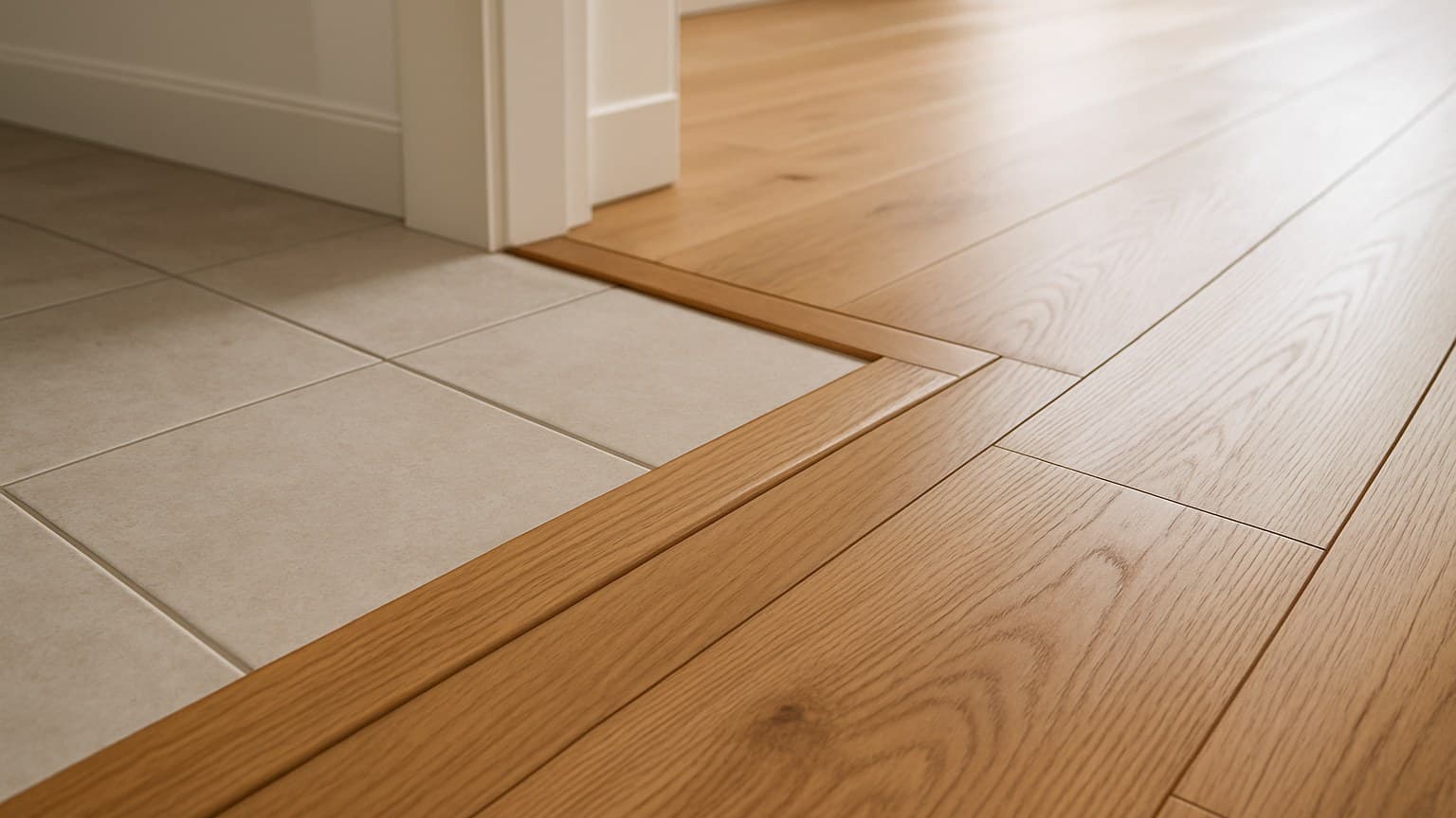 tile to hardwood transition — The height difference between your tile and wood is the one measurement that decides whether you need a reducer, T-molding, threshold, or a flush seam