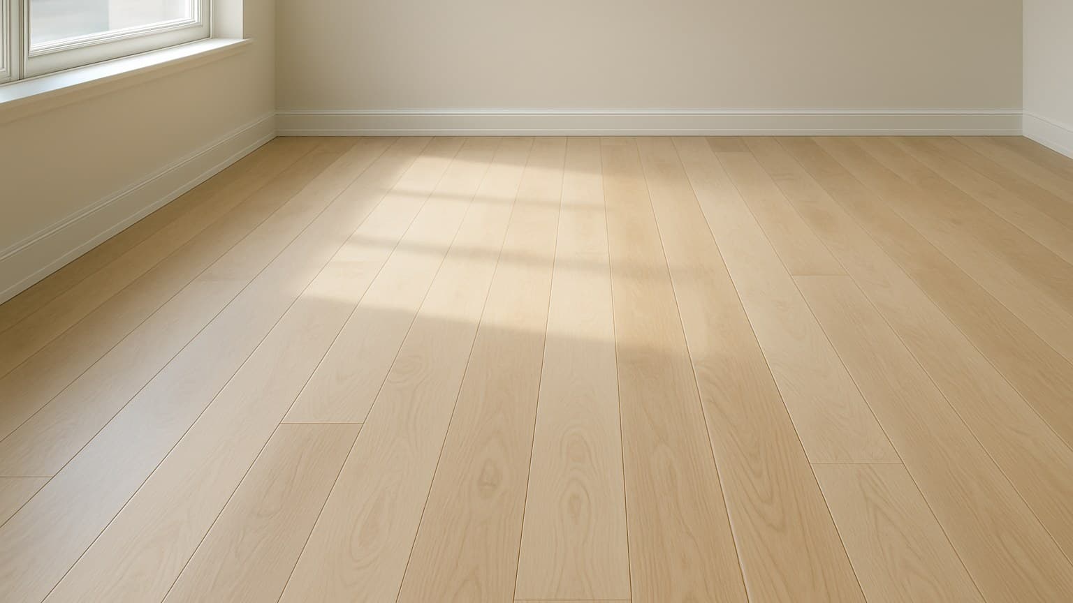 A room with pale wood-tone hardwood plank flooring laid in a standard pattern with natural finish