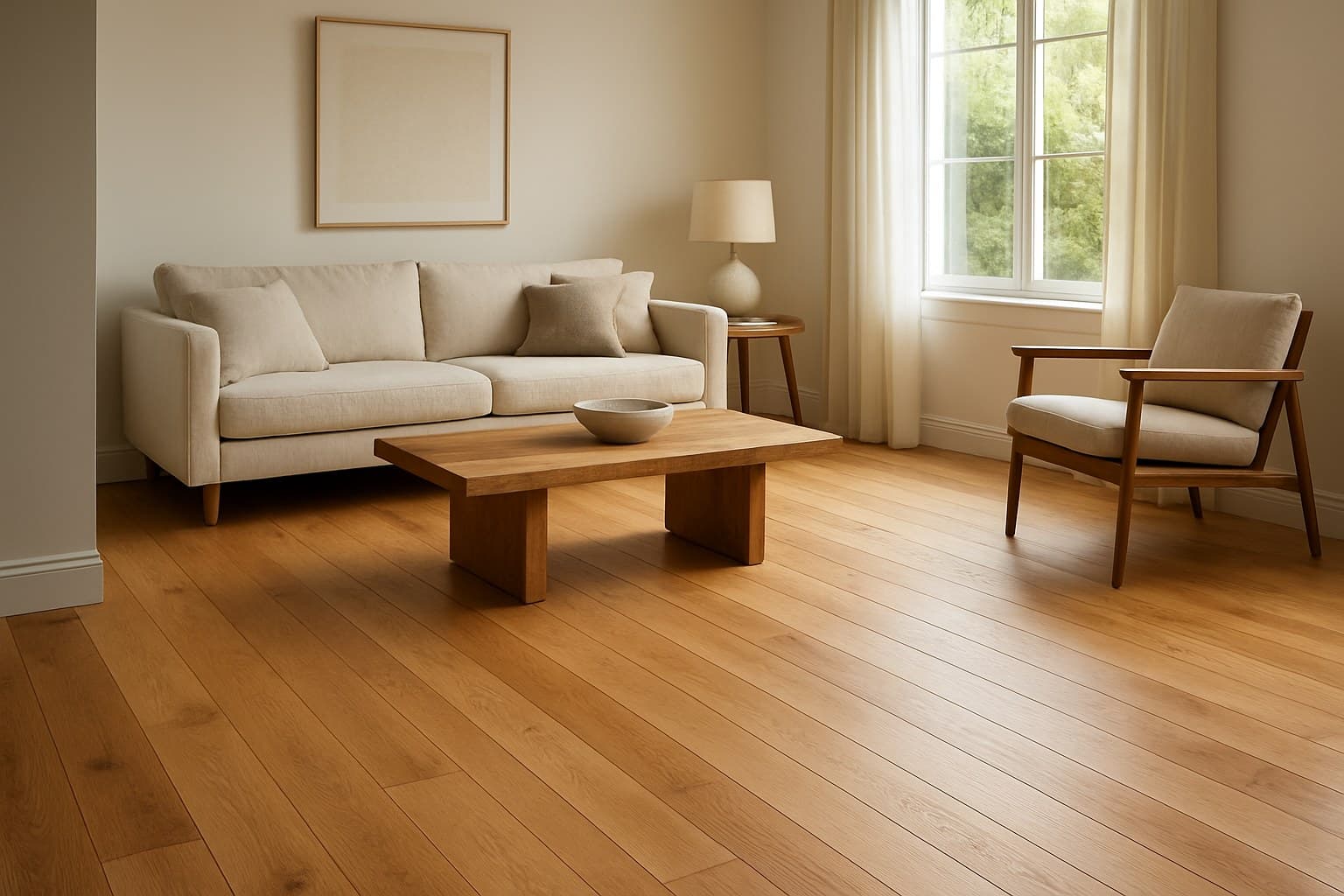 Living room interior showcasing hardwood flooring throughout the space