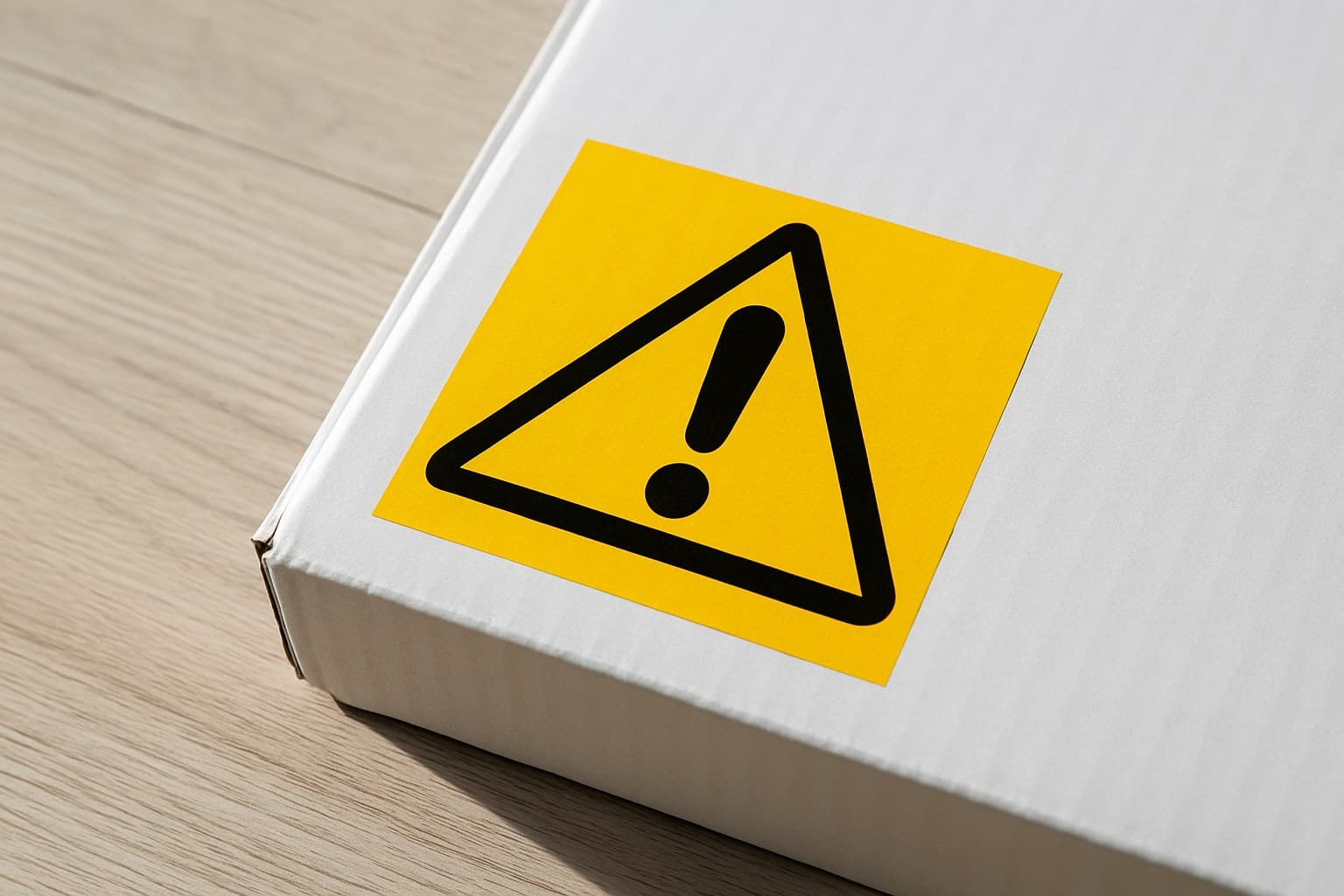 Close-up of a yellow warning label printed on product packaging