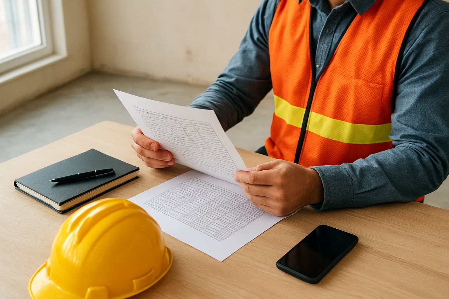 Contractor reviewing cost estimate paperwork for a flooring project