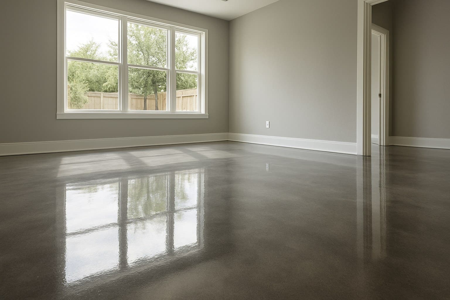 Glossy finished epoxy floor showing long-term durability and value
