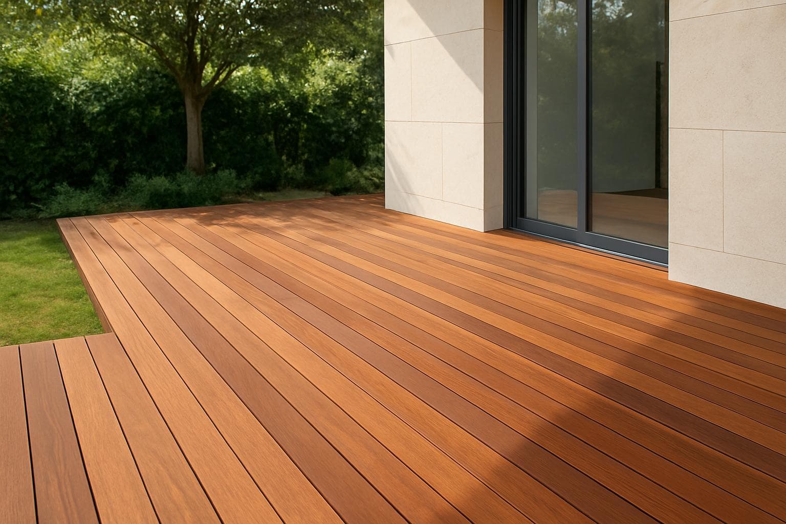 Outdoor wood deck built with durable hardwood suited to Brazilian teak