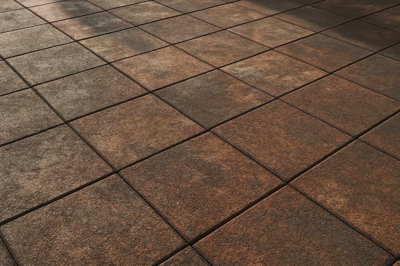 Outdoor rubber tile surface exposed to sunlight and weather