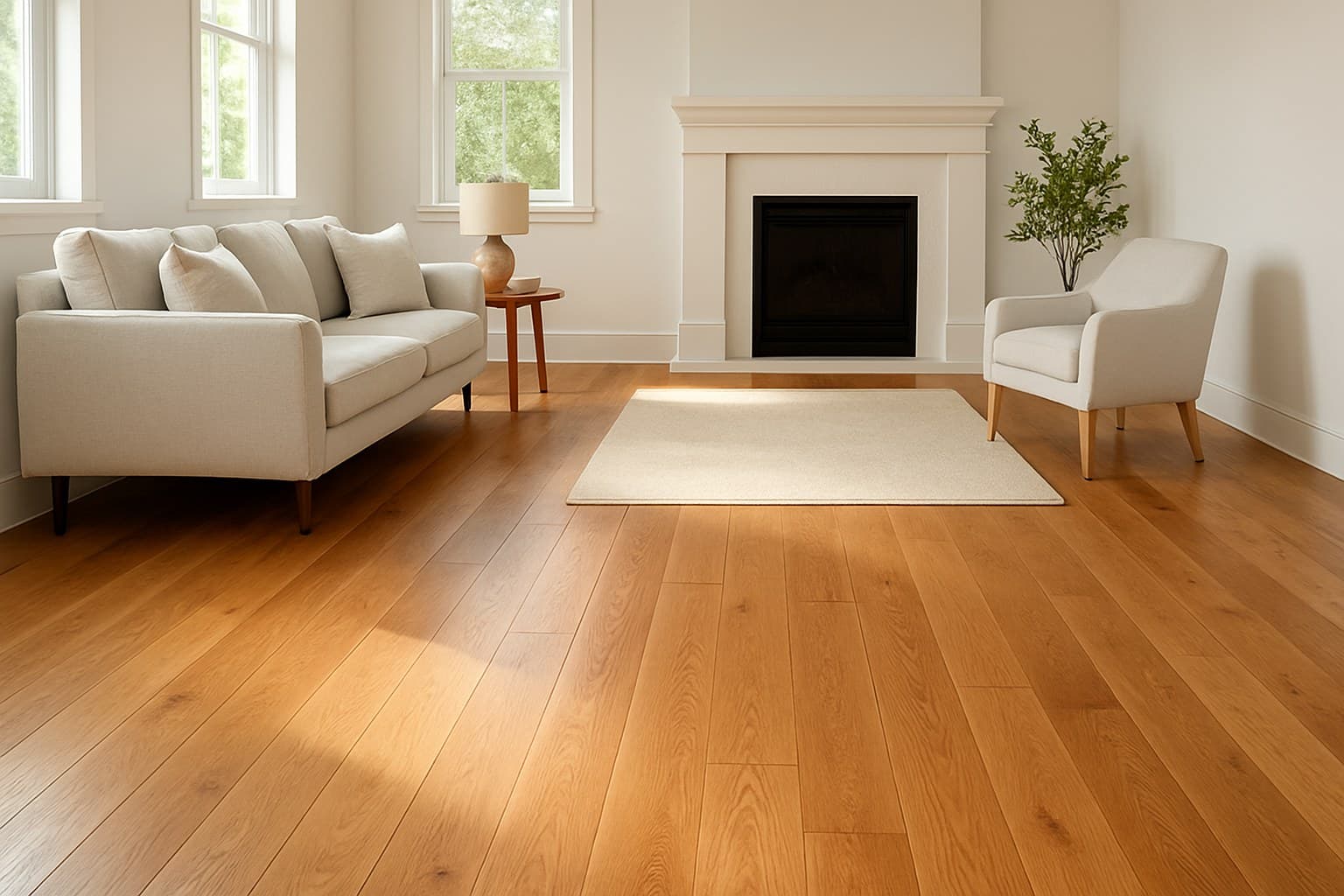 Bright living room showcasing the warmth of hardwood flooring