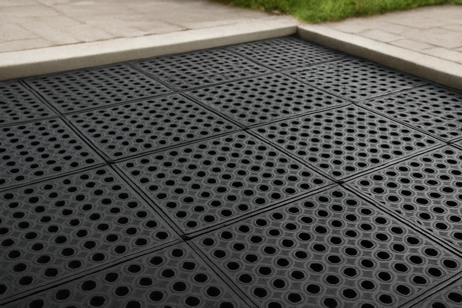 Rubber tile with drainage holes for outdoor water runoff