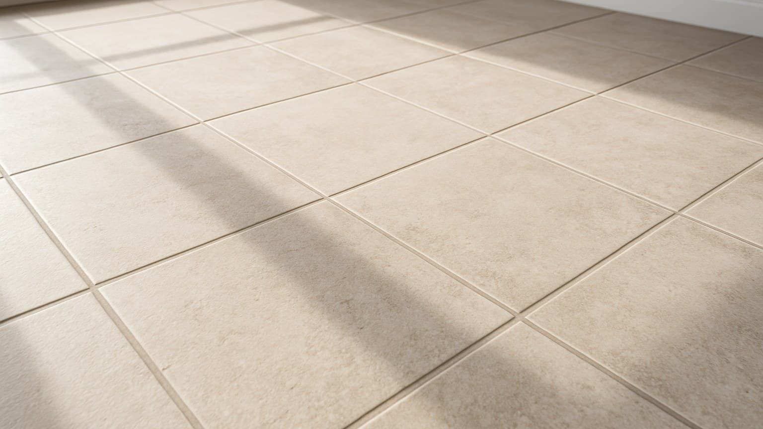 Light-colored rectangular tiles arranged in a grid pattern with visible grout lines, photographed from above with natural sunlight.