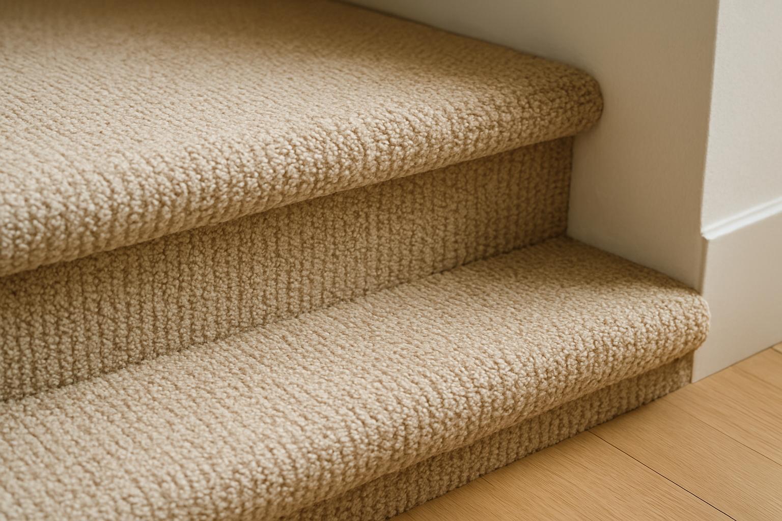 Carpet wrapped tightly over a stair step and nose edge